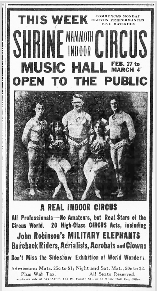 Ad for the 1922 Shrine Circus in Music Hall