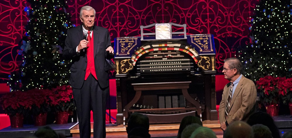Don Siekmann, Producer and Master of Ceremonies for the Wurlitzer concerts, with Ron Wehmeier, Theatre Organ Expert