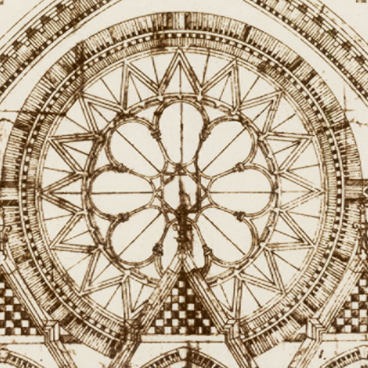 The rose window as drawn by the architect Samuel Hannaford