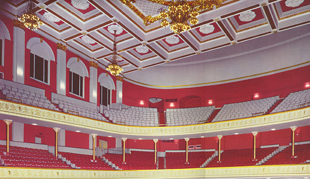 Auditorium in red and gray color scheme