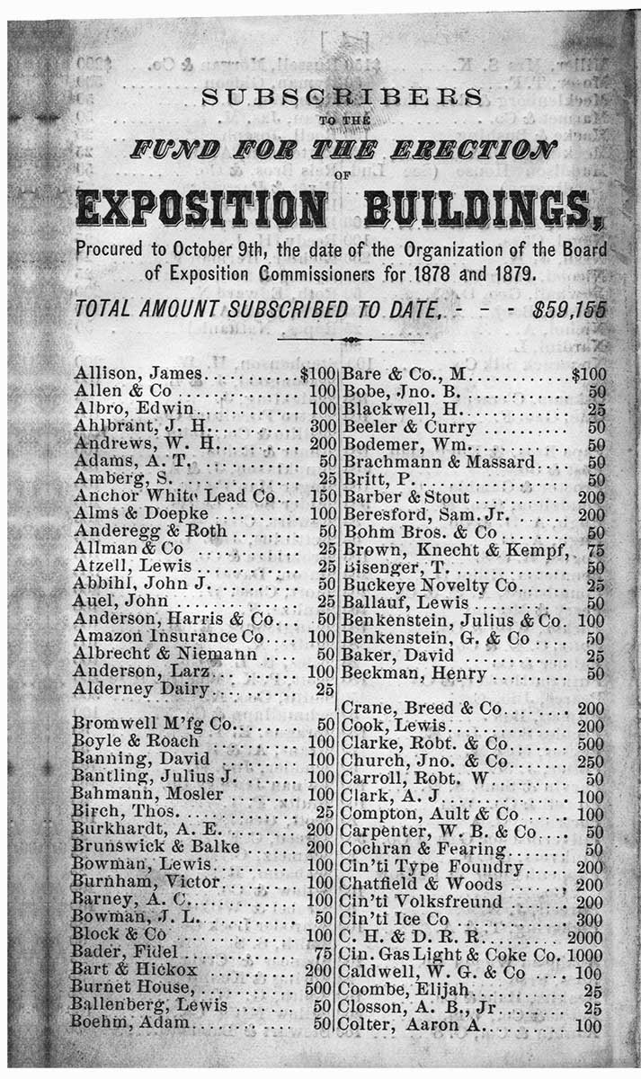 List of Subscribers for the Exposition Buildings