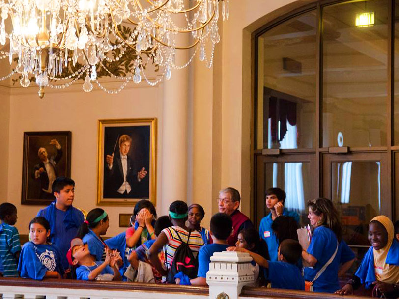 <h5>Tour with school children inside Music Hall, before the renovation</h5> Tour with school children inside Music Hall, before the renovation.