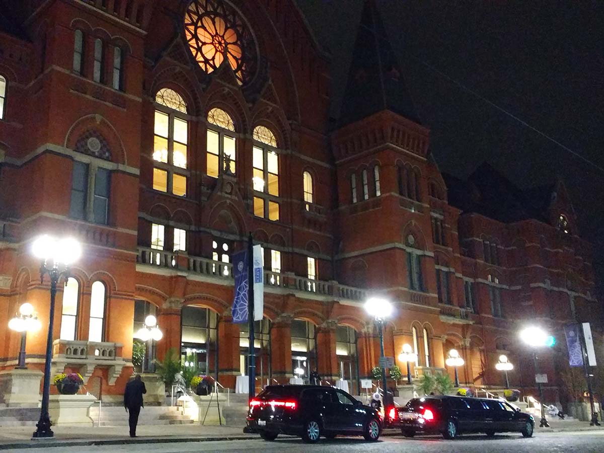 SPMH and Cincinnati Music Hall at night