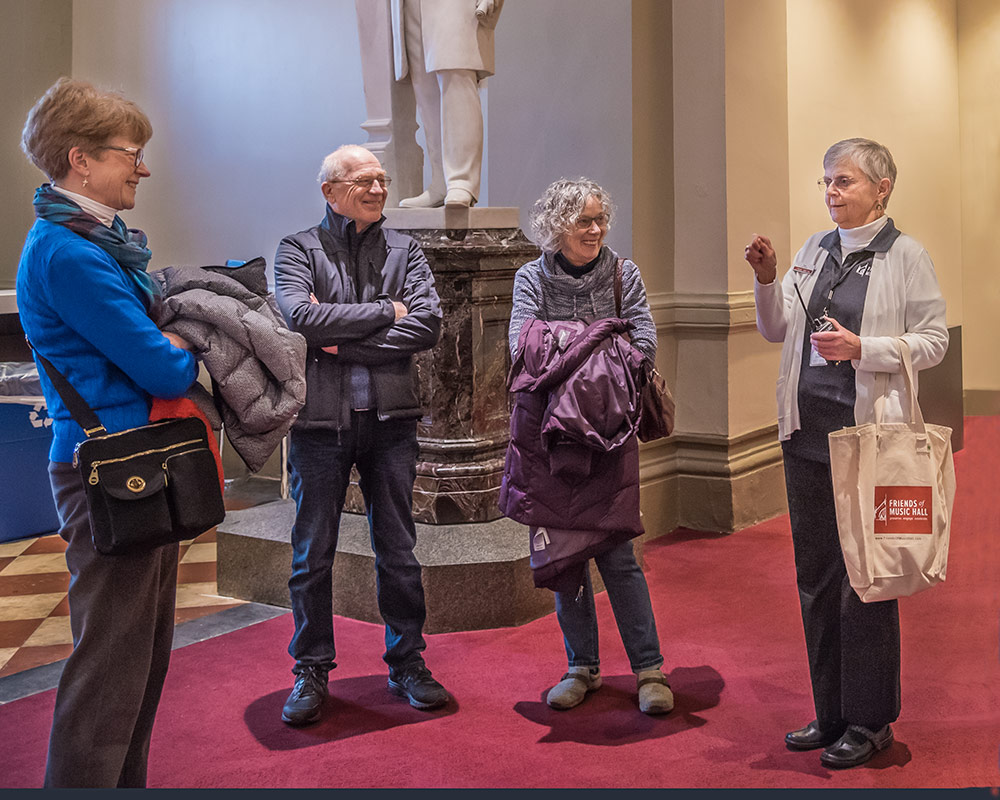 Are Music Hall tours entertaining? Yes! says anyone who has taken a tour with volunteer Sue Monteith.