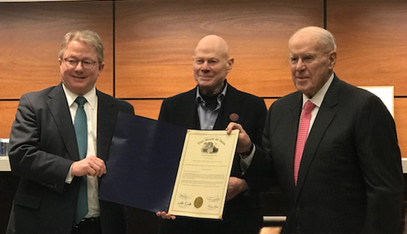 L-to-R: SPMH President Peter Koenig, "Mr. Cincinnati" Jim Tarbell, Otto M. Budig, Jr. 