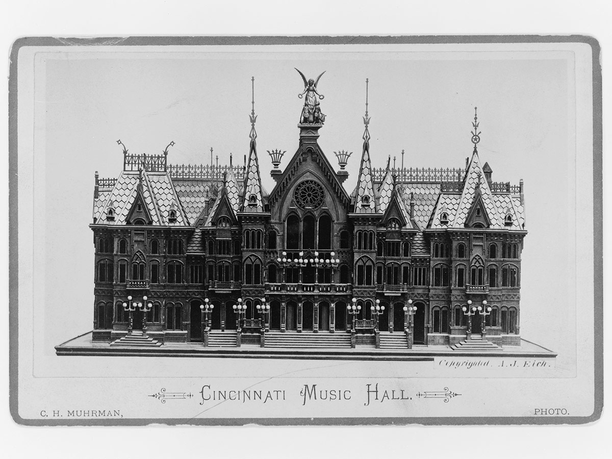 A photograph of a model of Cincinnati Music Hall from the Library of Congress, dated circa 1881