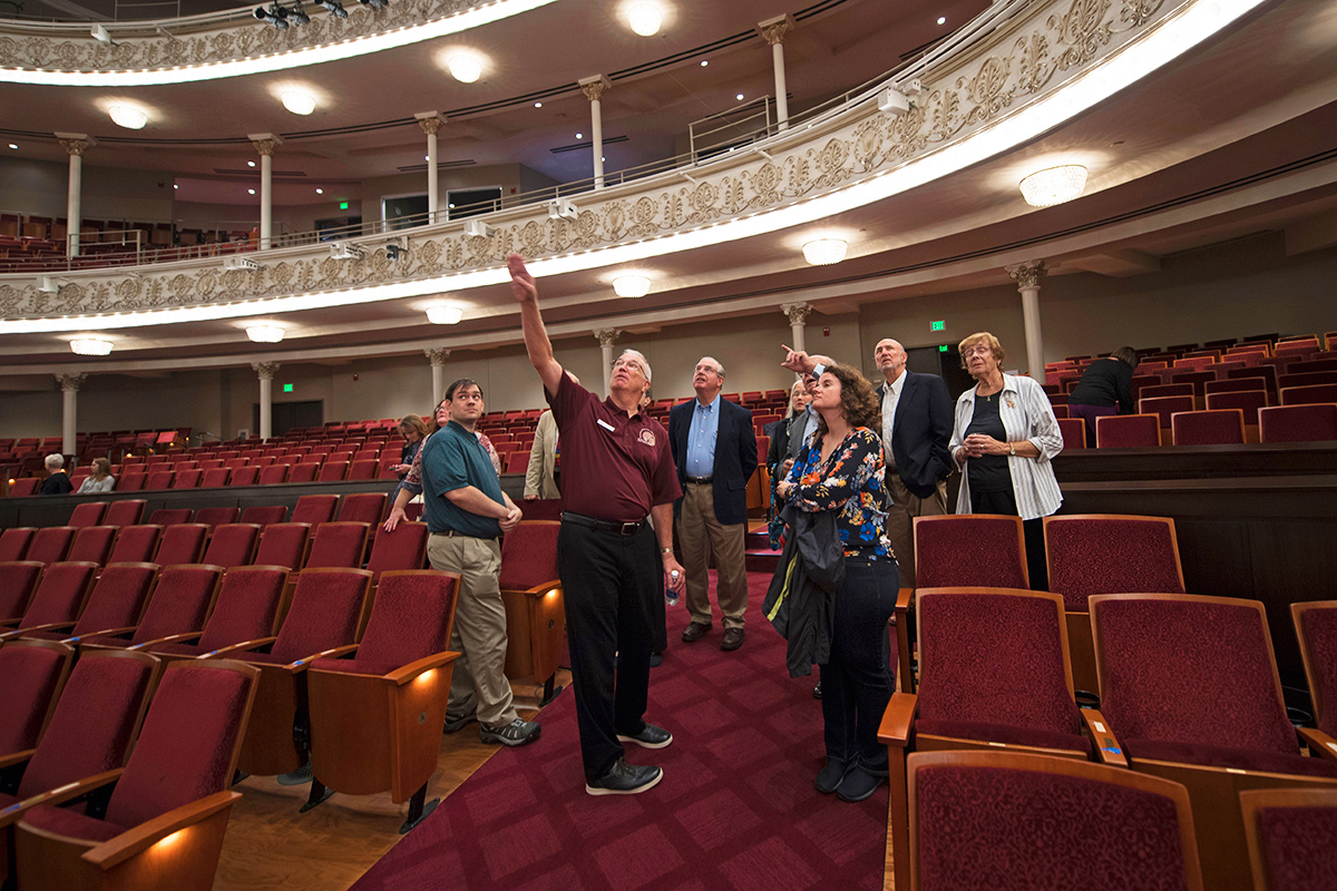 David Lane with tour guests in Springer Auditorium