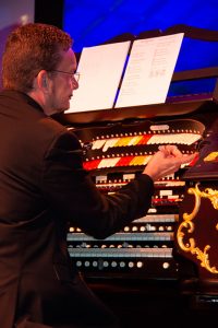 Trent Sims at the organ for the Wake the Dead Bash