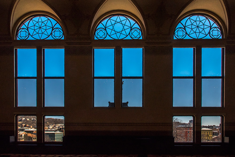 The original tracery windows were uncovered and restored during Music Hall's revitalization
