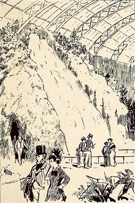 Grotto and waterfall in Horticultural Hall from a brochure.