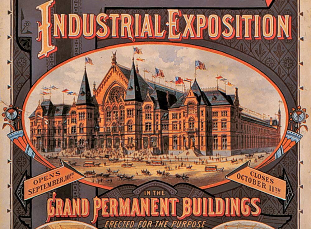 The new "buildings" or wings, as shown in the 1879 poster for the Industrial Exposition