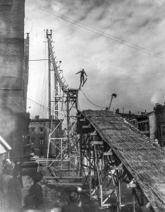 Expert Ski Jump Demonstration at the 1938 Sportsmen's Show, Cincinnati Music Hall