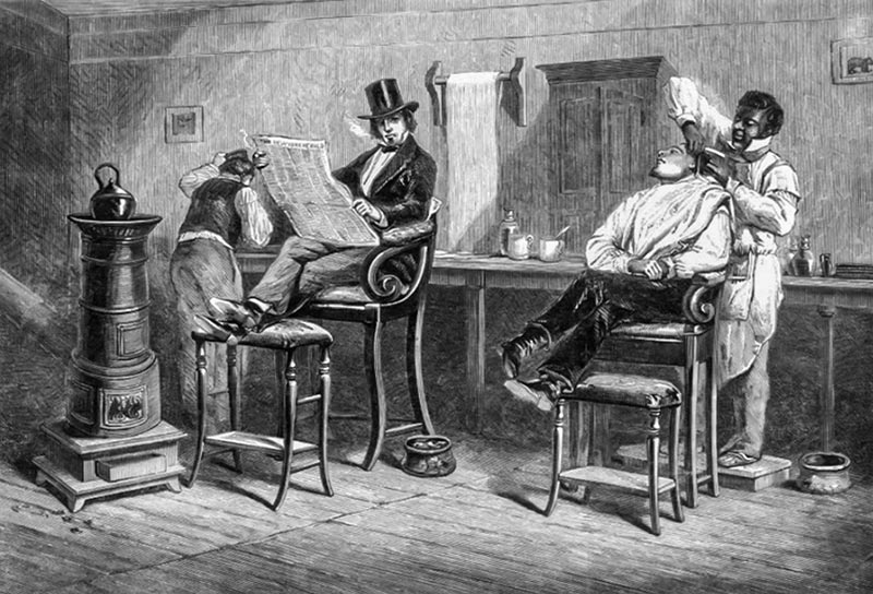 8 “An American Barber’s, Richmond, VA”, by Eyre Crowe, Thackery in America, 1853