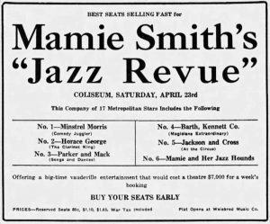 Advertisement for Mamie Smith's "Jazz Review," Richmond, Indiana, Palladium-Item, April 4, 1921 