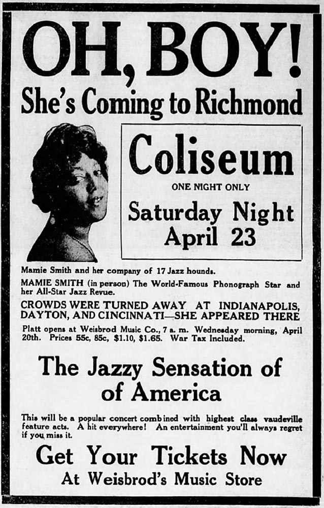 Advertisement proclaiming "Crowds were turned away...at Cincinnati," The Richmond Item, April 17, 1921, pg. 19