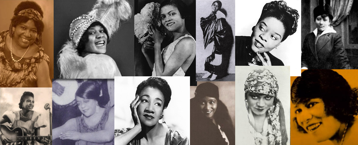 Top row L-to-R: Ma Rainey, Bessie Smith, Florence Mills, Clara Smith, Ida Cox, Lucille Hegamin<br />Bottom row L-to-R: Trixie Smith, Mary Stafford, Alberta Hunter, Victoria Spivey, Gertrude Saunders, Rosa Henderson