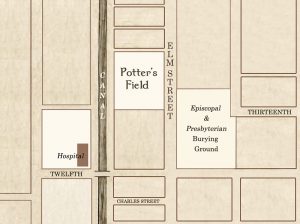 1830 map showing a Potter's Field where Music Hall is today.