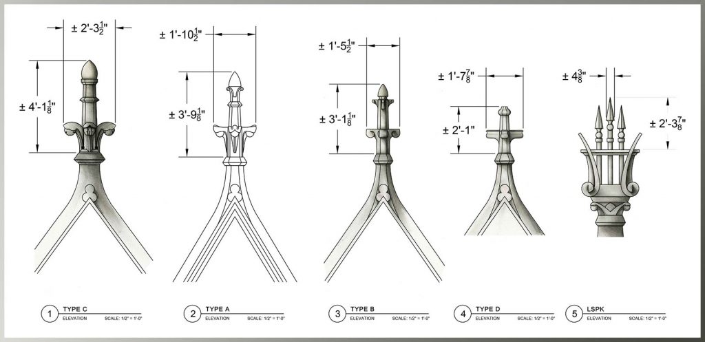 EverGreene Drawing, 4 Types of Finials & Missing Lyre Spikes