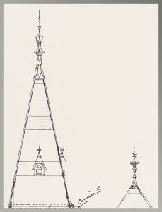Two gables from Hannaford's drawing of Music Hall