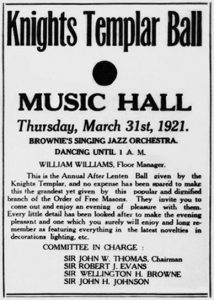 Knights Templar Ball Ad, <em>The Union</em>, March 3, 1921