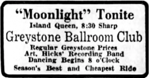 Greystone Ballroom Club, Island Queen Ad, Cincinnati Enquirer, April 8, 1929