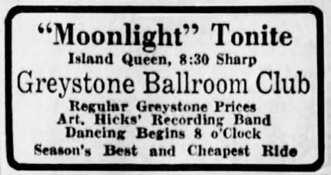 04. Greystone Ballroom Club, Island Queen Ad, Cincinnati Enquirer, April 8, 1929