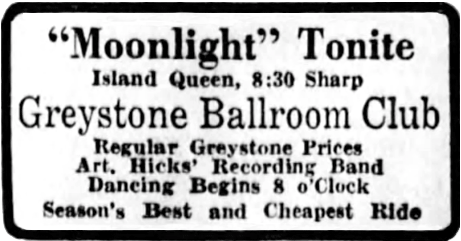 04. Greystone Ballroom Club, Island Queen Ad, Cincinnati Enquirer, April 8, 1929.