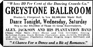 Alex. Jackson and His Plantation Band Ad, Cincinnati Enquirer, February 26, 1928