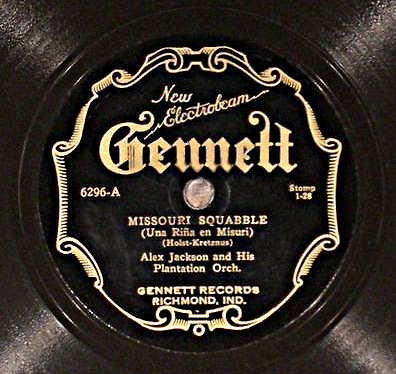 05a. Alex. Jackson and His Plantation Orchestra, "Missouri Squabble," Gennett Records.