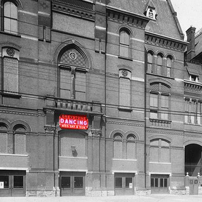 Red Greystone Ballroom-Dancing sign on east facade Cincinnati Music Hall
