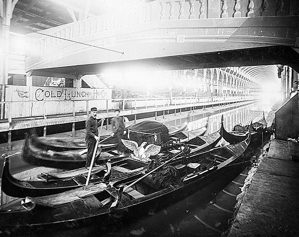 Gondolas on the canal at the 1888 Centennial Exposition