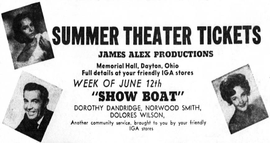 AD: Discount Tickets at IGA, "Show Boat," Dorothy Dandridge, Norwood Smith, Dolores Wilson, Dayton Daily News, 6-11-1962
