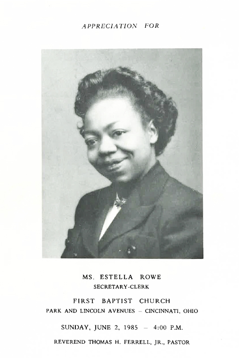 Cover “Appreciation of Estella Rowe” Concert Program, Courtesy Donald Hurd