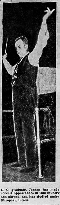 Louis John Johnen conducting the U.C. Oratorio Society, Cincinnati Enquirer 12-17-1936