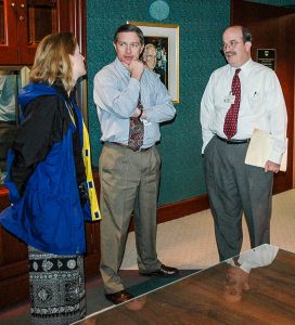 Dan Hurley, right, at the Cincinnati History Library & Archives with then VP Scott Gampfer and documentary co-producer Sheri Lutz