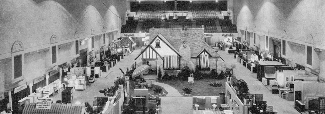 1928 Home Beautiful Expo with Model Home amid exhibits in the north wing.