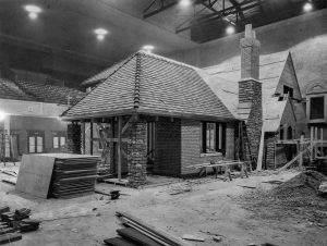 Photo of the 1929 model home being built in the north wing of Music Hall