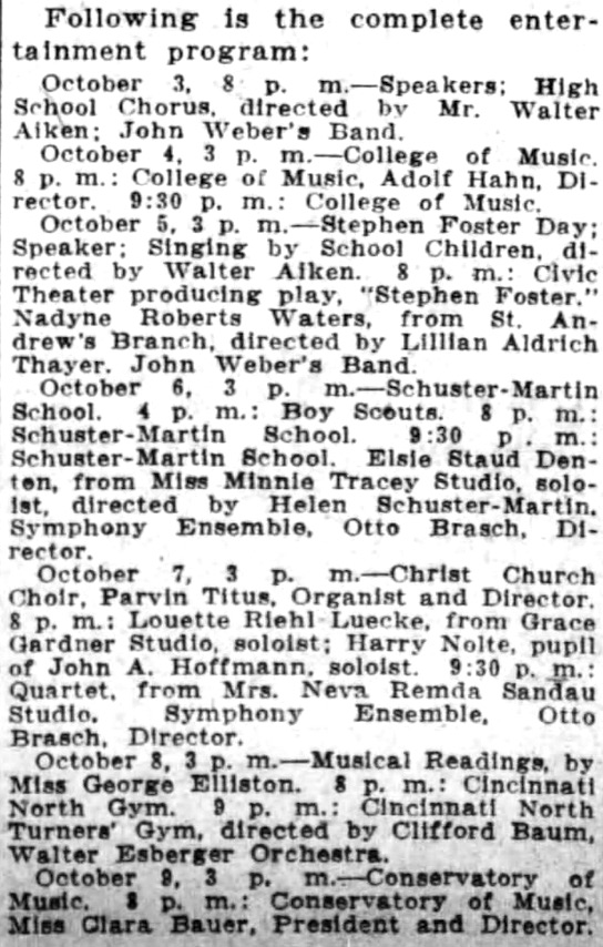Music Hall Golden Jubilee Entertainment Program, Cincinnati Enquirer, Sept. 30, 1928