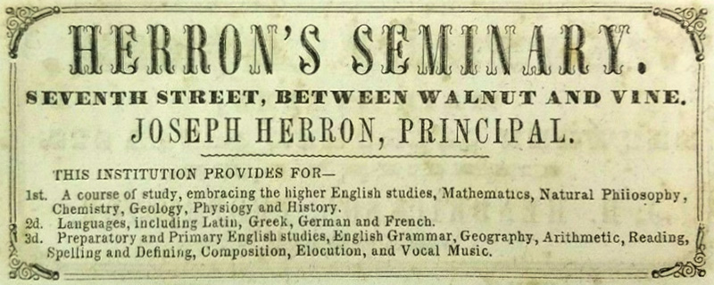 Advertisement for Herron's Seminary, 1845-1863