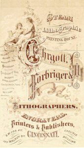 Ehrgott & Forbriger Lithographers, Engravers, Carlisle Building, Ad, The Queen City in 1869, p. 240.