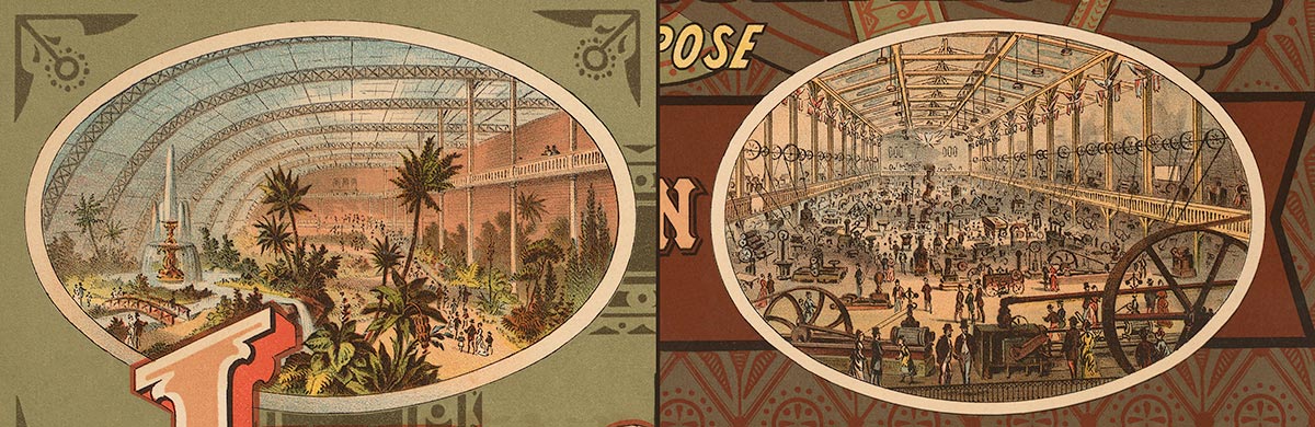 1879 Expo Poster Oval Detail: Horticultural Hall & Machinery Hall