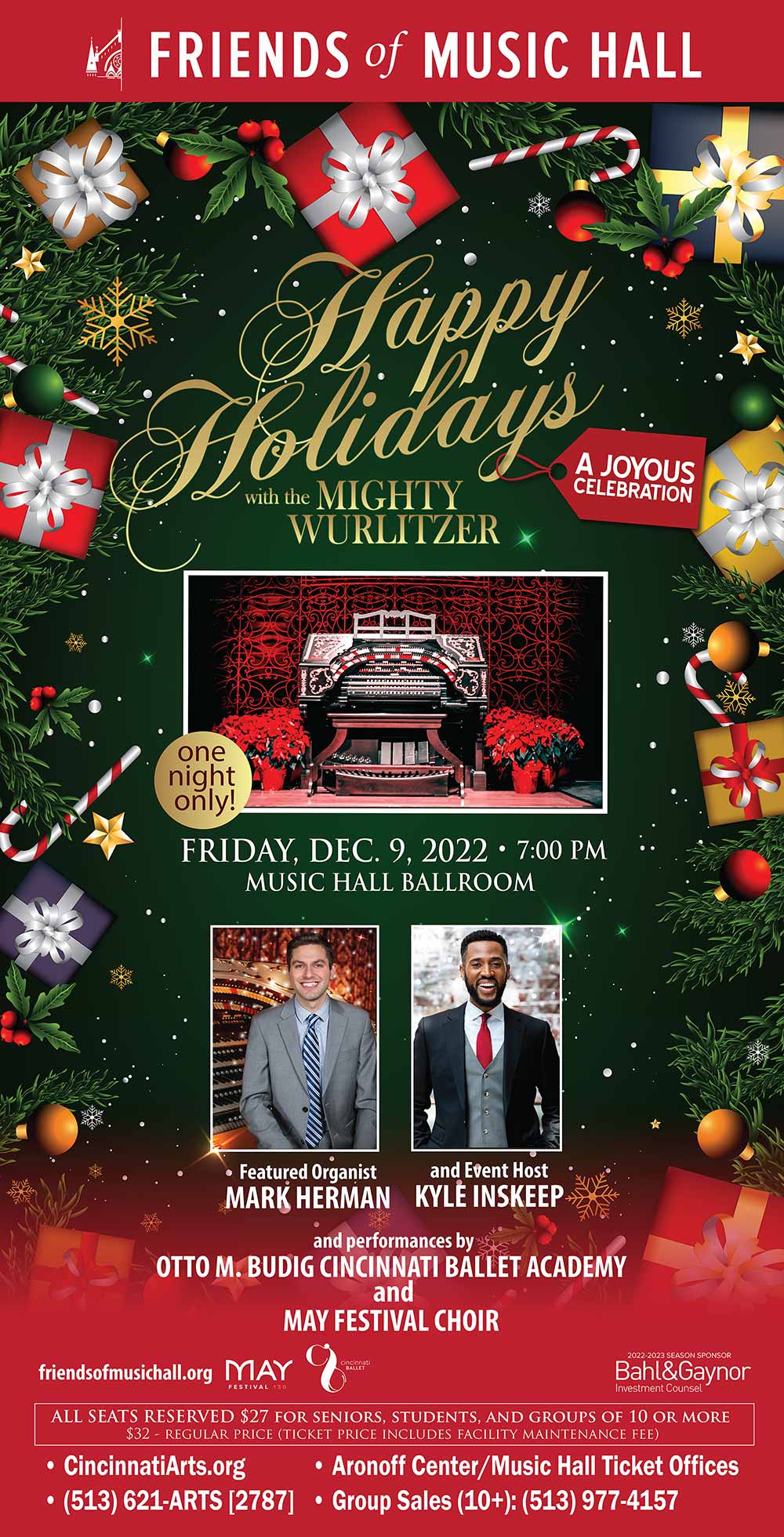 Happy Holidays with the Mighty Wurlitzer December 9, 2022, in the Music Hall Ballroom