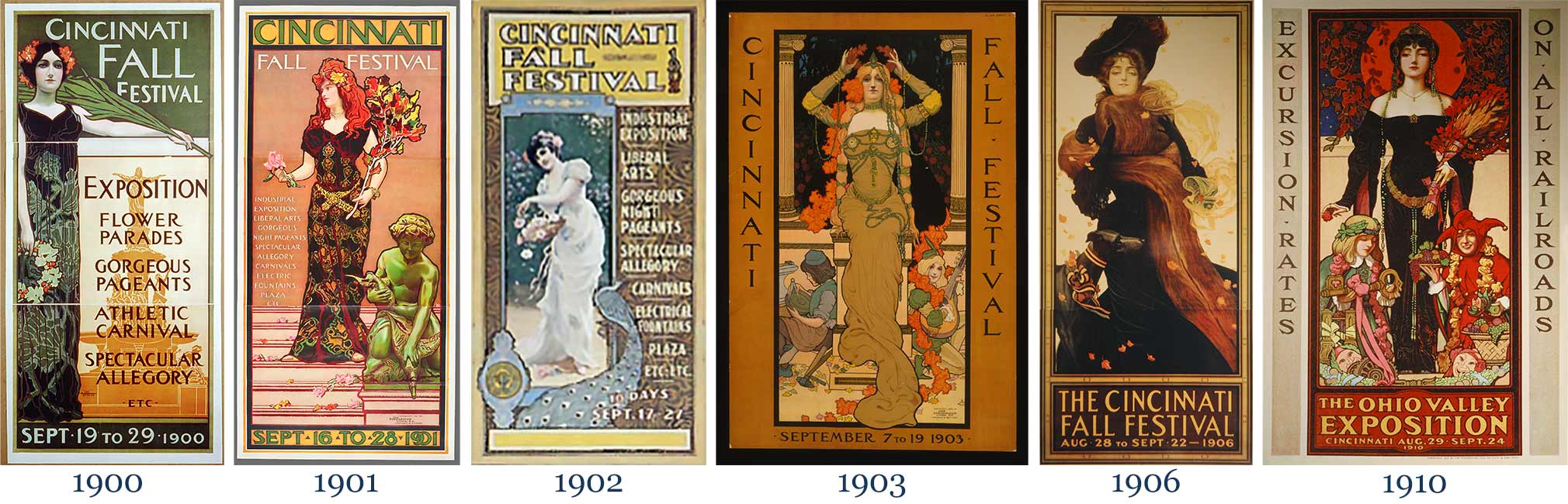 Cincinnati Fall Festival Posters, 1900 through 1910.