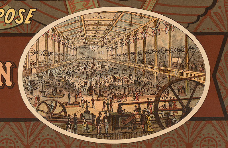 Machinery Hall oval detail from the 1879 Exposition Poster