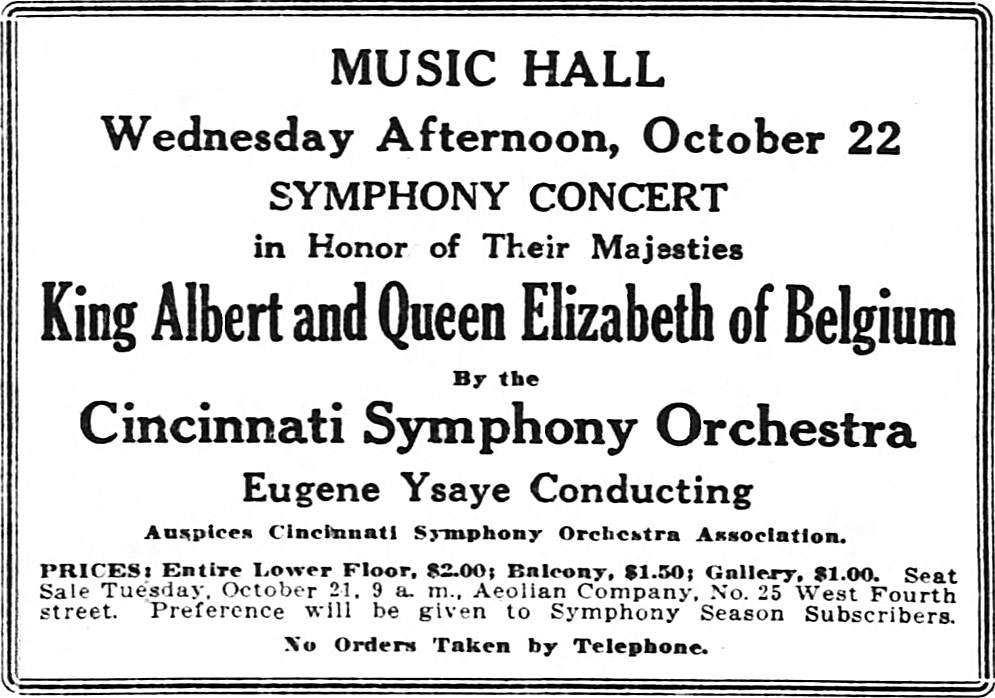 Cincinnati Enquirer Ad for a memorial concert with the CSO and May Festival Chorus, held on April 13, 1919.