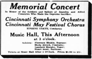 Ad for a memorial concert in the Cincinnati Enquirer, April 13, 1919.