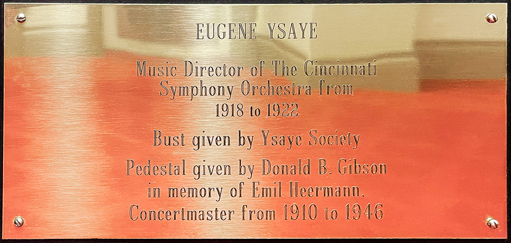 Brass Label on Pedestal for Ysaÿe Bust in Music Hall