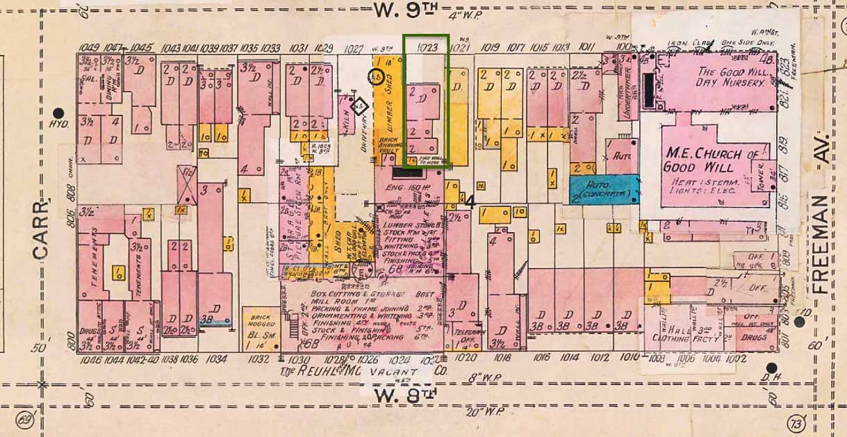 Walker Home-1023 W. 9th from 1908-1918, 1904 Sanborn Insurance Map V.I, #49