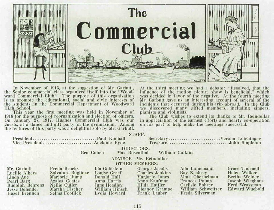 The Commercial Club Members, Woodward High School, The Annual, 1917, p. 115.