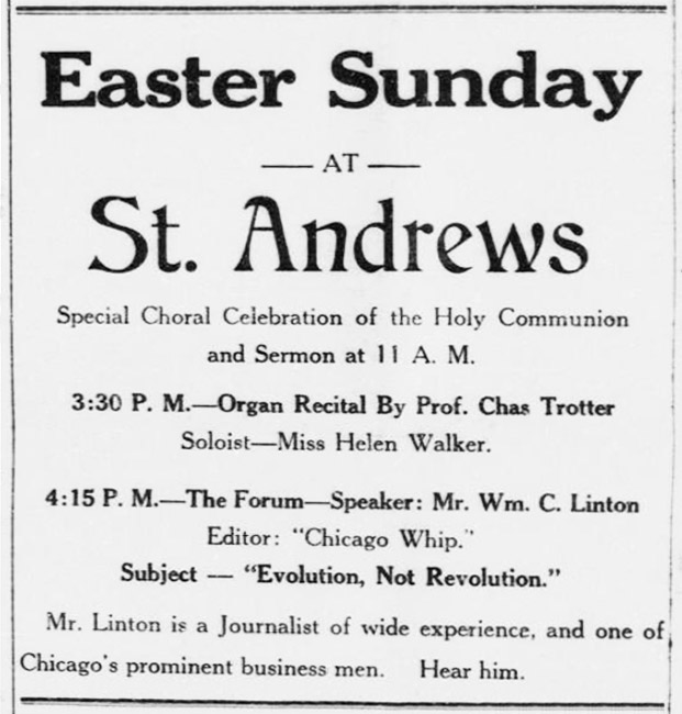 AD, Soloist Miss Helen Walker, St. Andrews, The Union, April 3, 1920, p. 3.